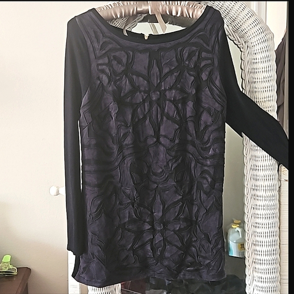 Layered cutout Rayon vegan suede dark long sweater stunning